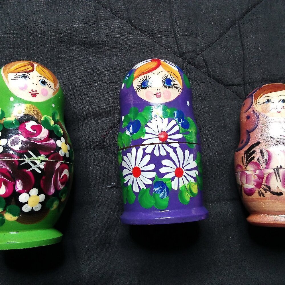 Vintage Hand Painted Russian Dolls Set (3)